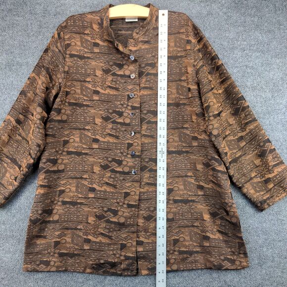 Chico's Design Womens Top Button Up Shirt Actual 24W 32L Embroidered Brown Black - Picture 4 of 12